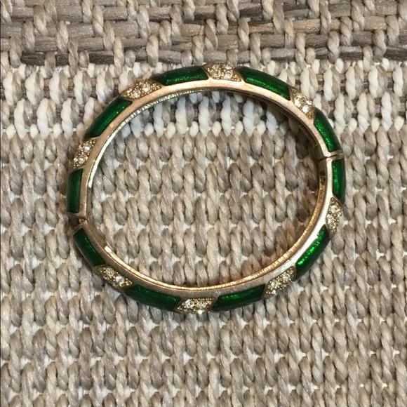 Green /white rhineston arrow design cuff bracelet. - Picture 2 of 5